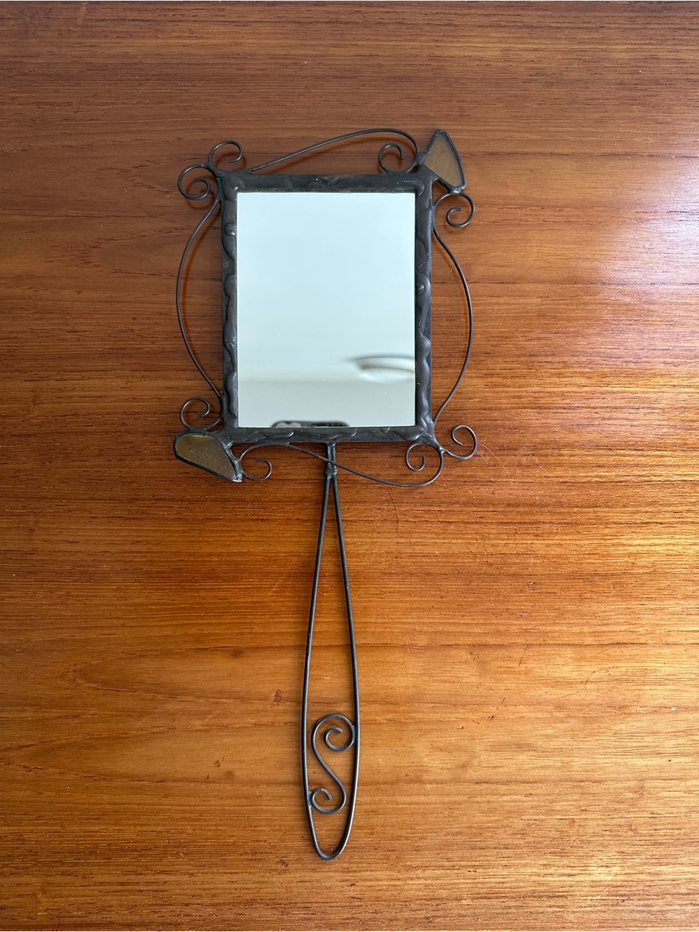 Handmade Wrought Iron Hand Mirror - VTG 90s / Y2K - Yellow Stones, Welded